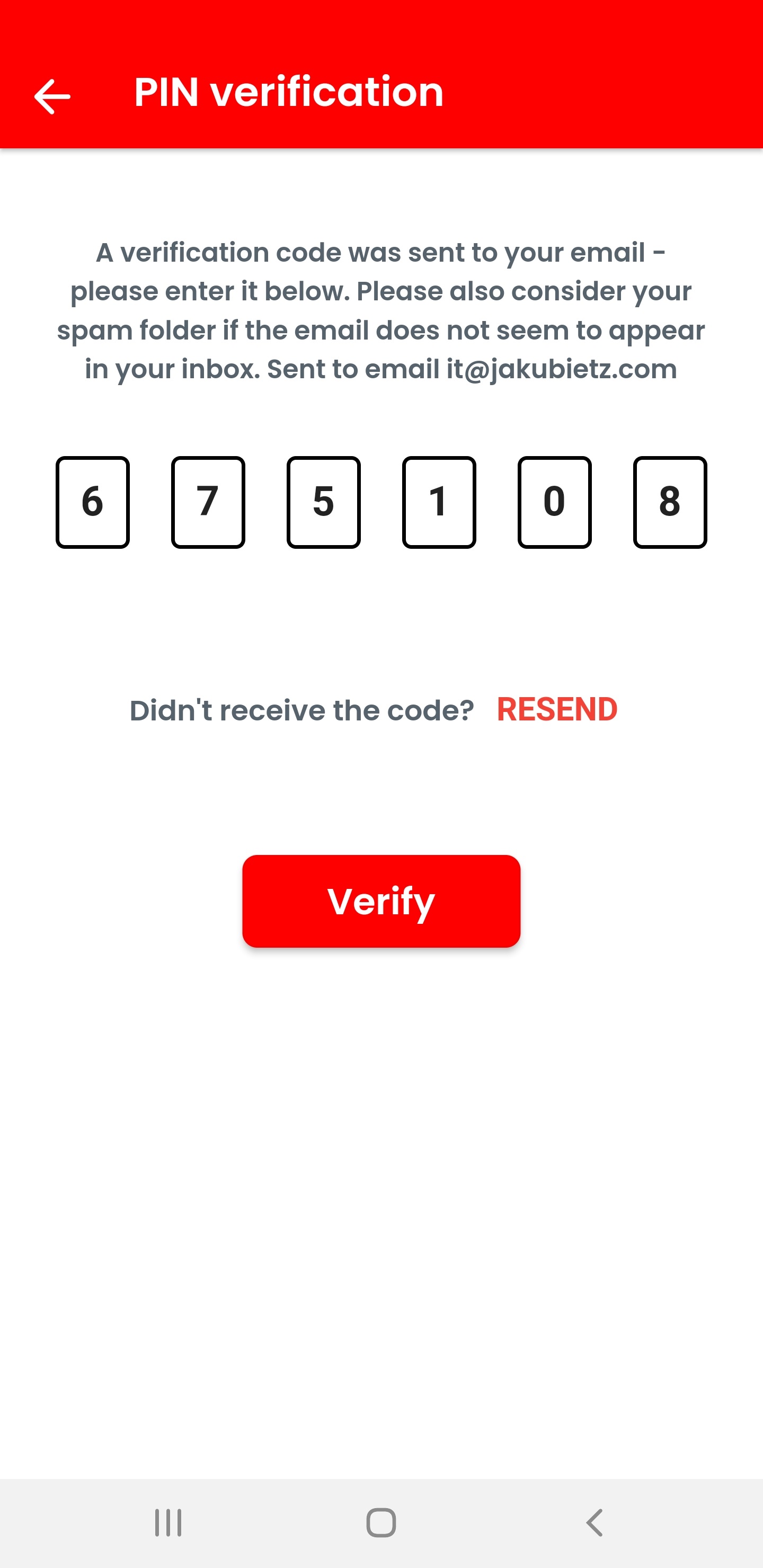 PIN verification screen