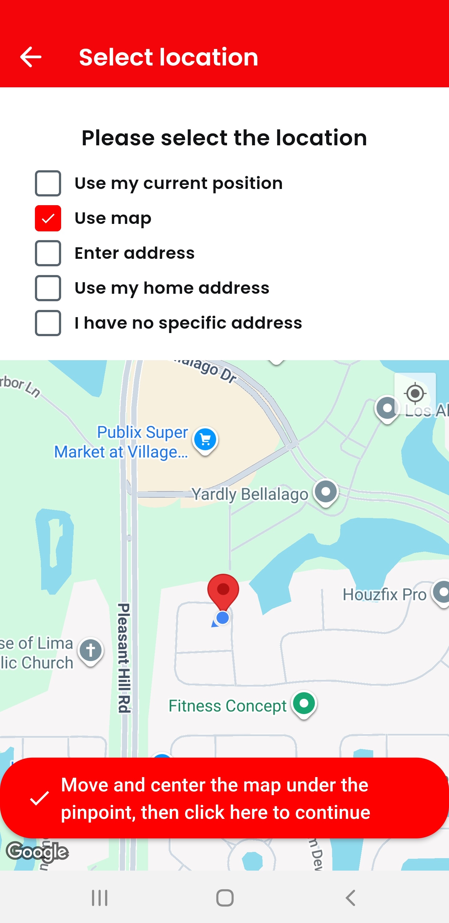 Map location selection